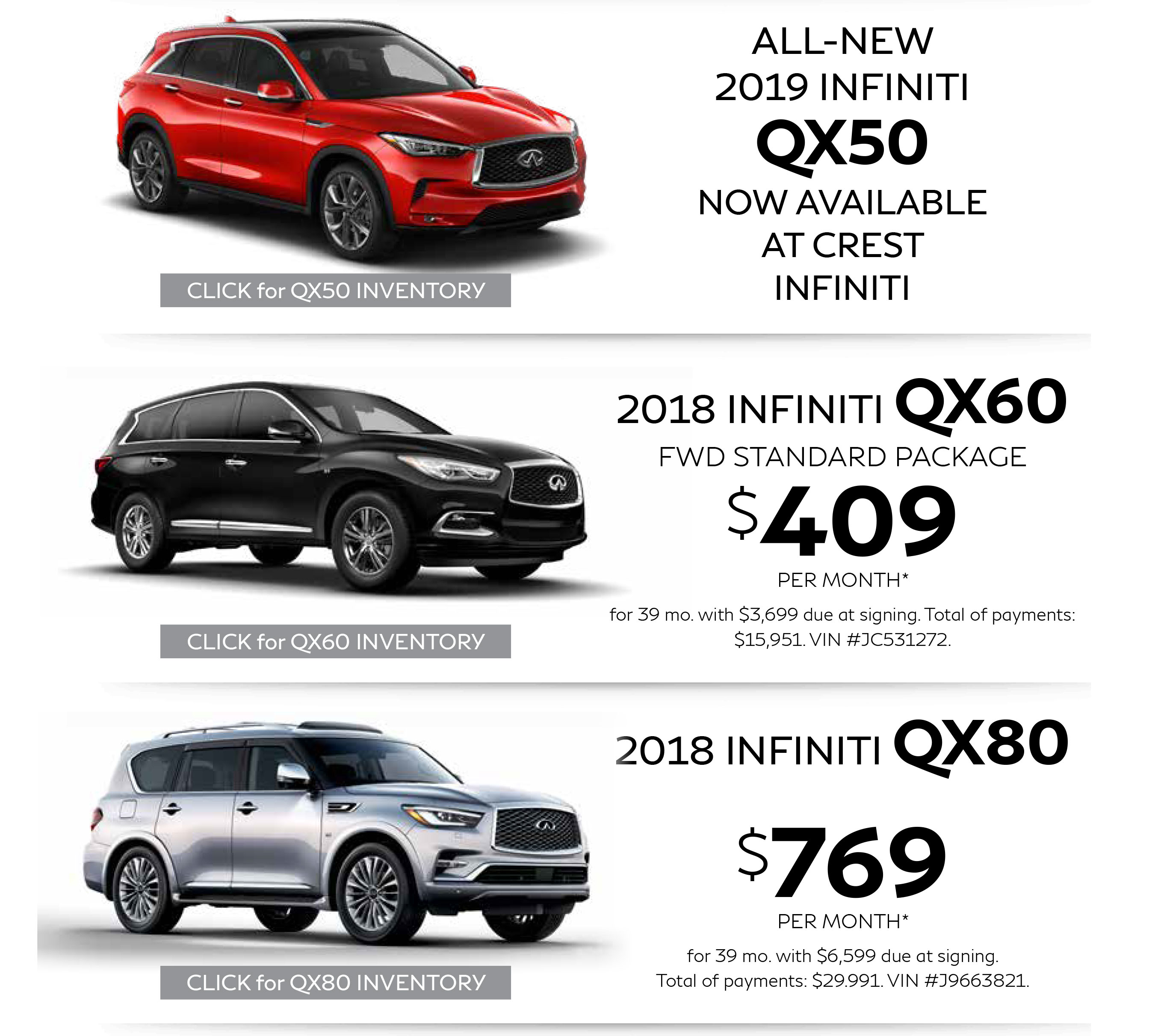 Crest INFINITI is a Frisco INFINITI dealer and a new car and used car