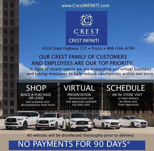 Crest INFINITI is a Frisco INFINITI dealer and a new car and used car